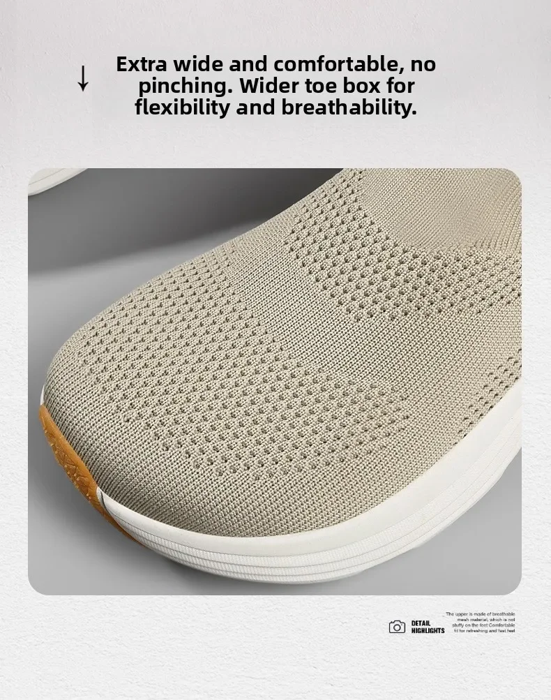New Men Wide Toe Slip On Mesh Sneakers Breathable Thick Sole Shock Absorbing Walking Shoes Casual Commuting Shoes