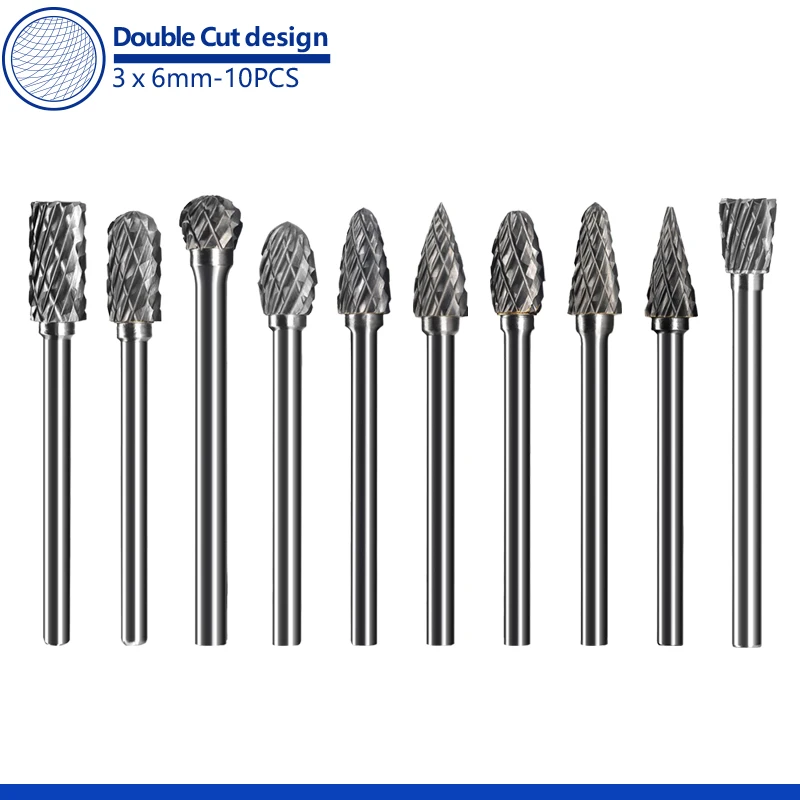 10pcs 3x6mm Carbide Burr Set Rotary File Die Grinder Bit 1/8\