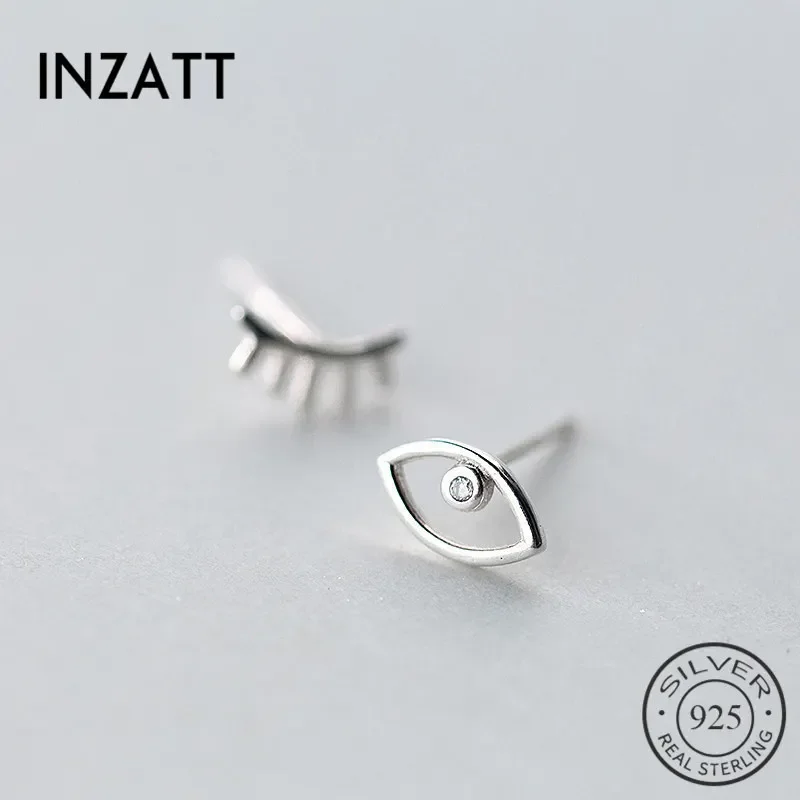 INZATT Real 925 Sterling Silver Punk Asymmetry Eyes and Eyelash Stud Earrings For Women FINE Jewelry Birthday Gift Party