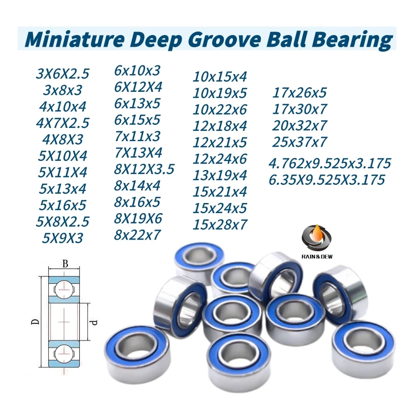 10PCS Small Bearings ABEC-7 Blue Rubber Sealed 4X7X2.5 3X6X2.5 8x22x7 10x15x4 6x13x5 8x16x5 15x24x5 15x28x7 686 608 Bearing