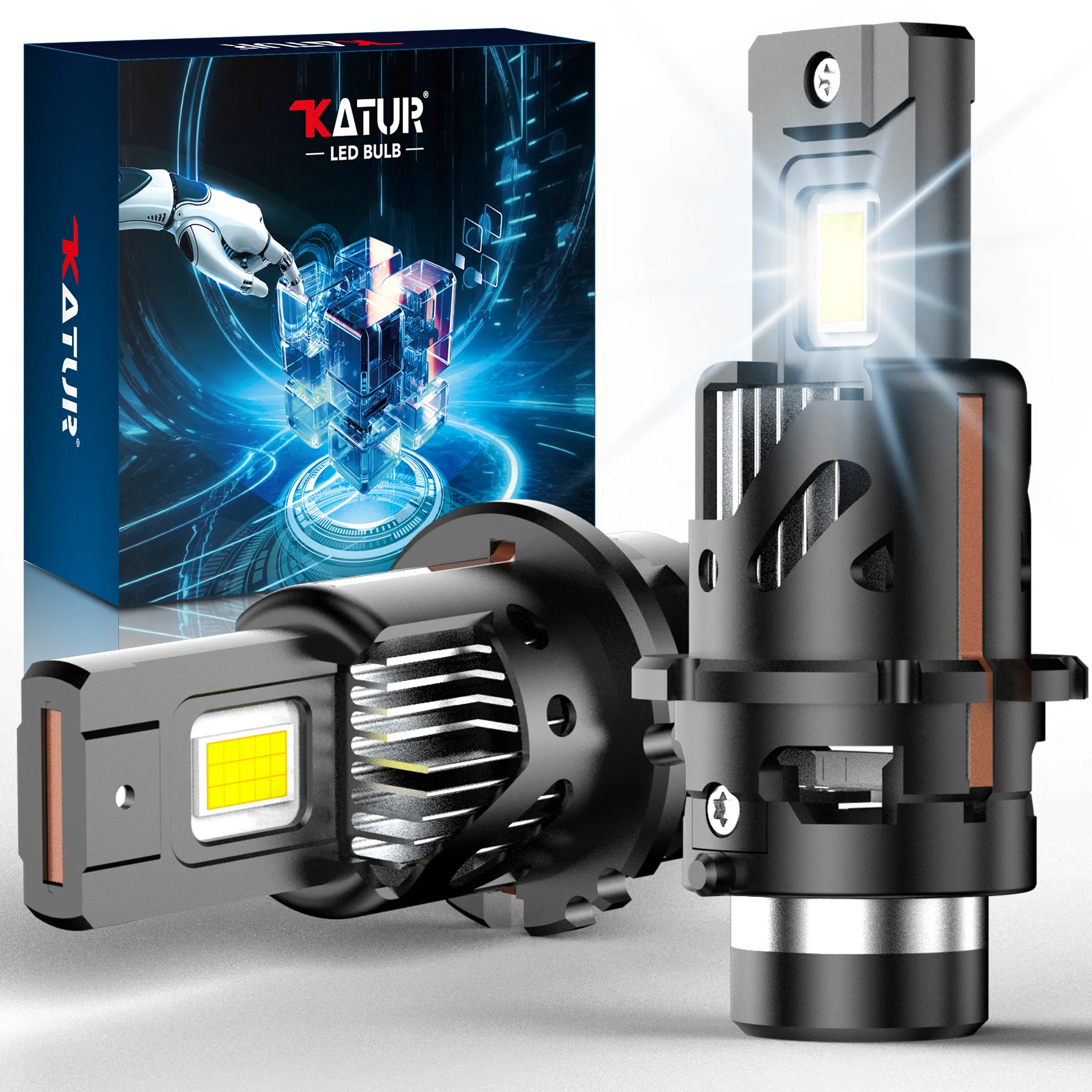 KATUR 2pcs D2S D4S Led Car Headlight Bulb HID Replacement Super Led 800% Brightness Canbus with Fan No Error Strong Lumens Lamp