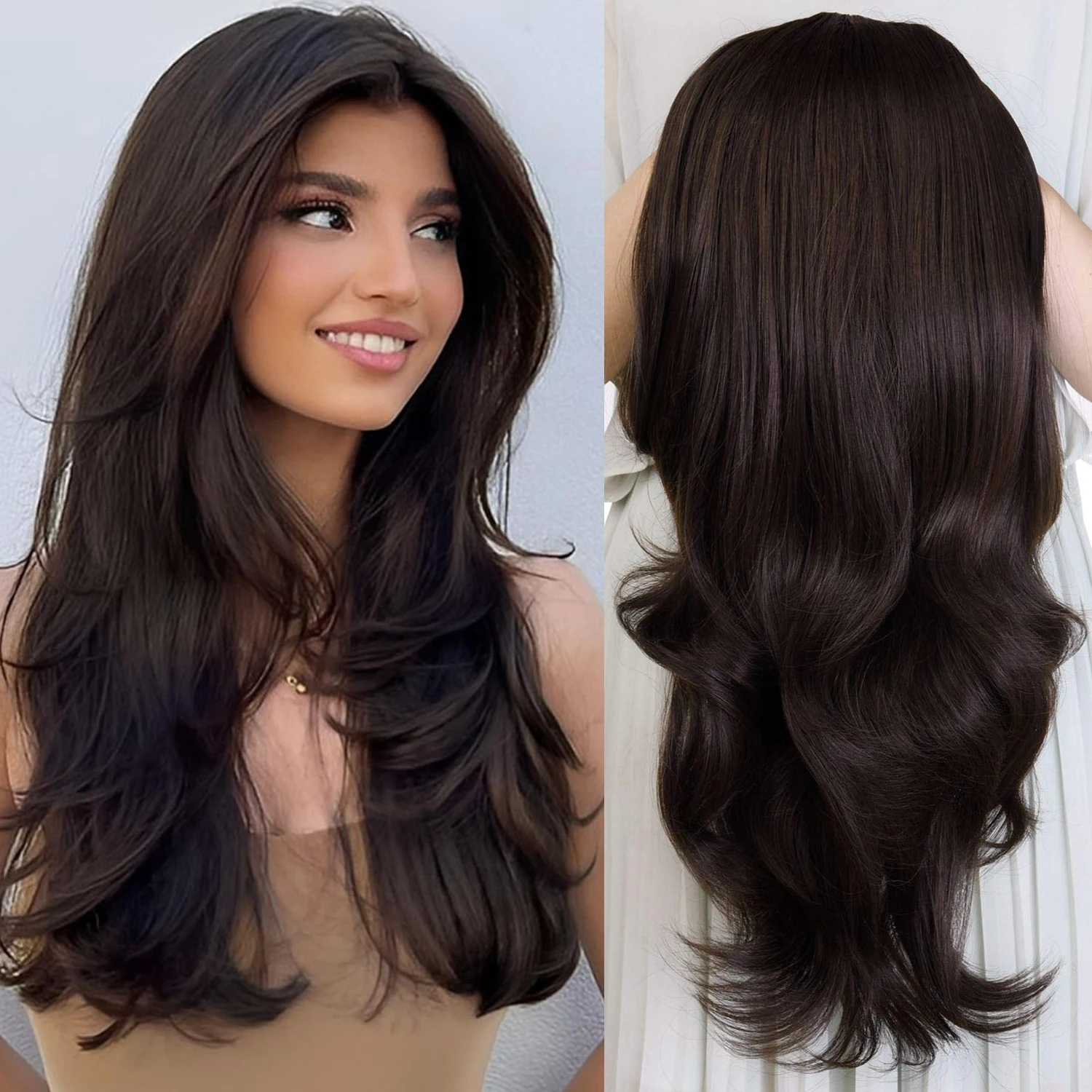 Halbe Perücken mit Clips, 24 Zoll Lang, Wellig, 3/4 Halber Kopf, Synthetische Natürliche Wellige Perücken für Frauen, Schnell Selbst Stylbar