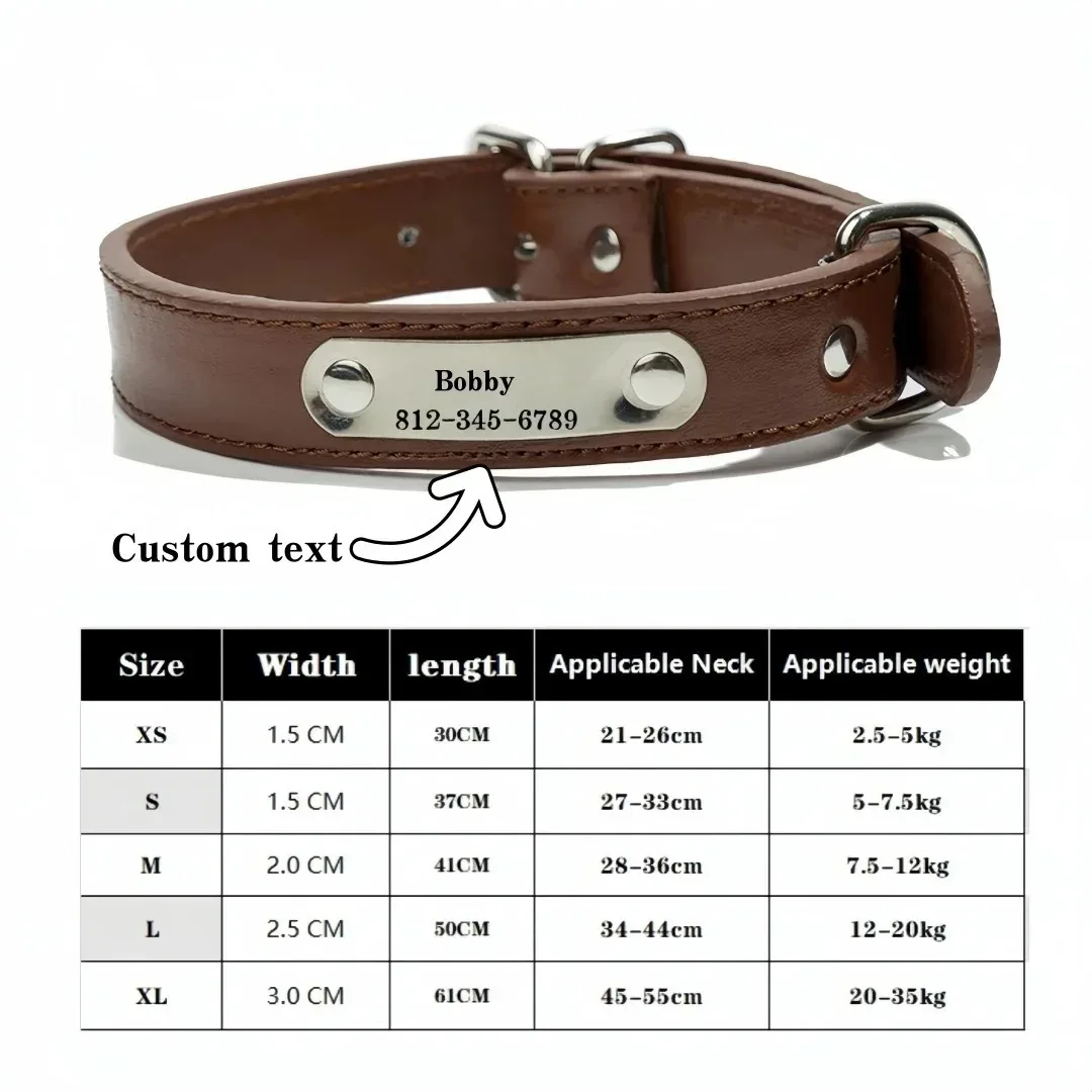 Personalisiertes, individuelles Hundehalsband mit geschnitztem ID-Tag, Anti-Verlust-Design aus massivem PU-Leder für kleine, mittelgroße und große Hunde, Heimtierbedarf – Detail 5