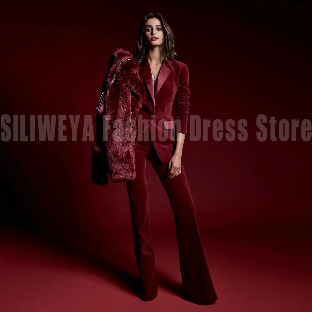 

Gorgeous Velvet Female Suit 2 Pieces Jacket Pants Fashion Trousers Sets High-end Occasion Blazer Set Trajes De Mujer Elegante