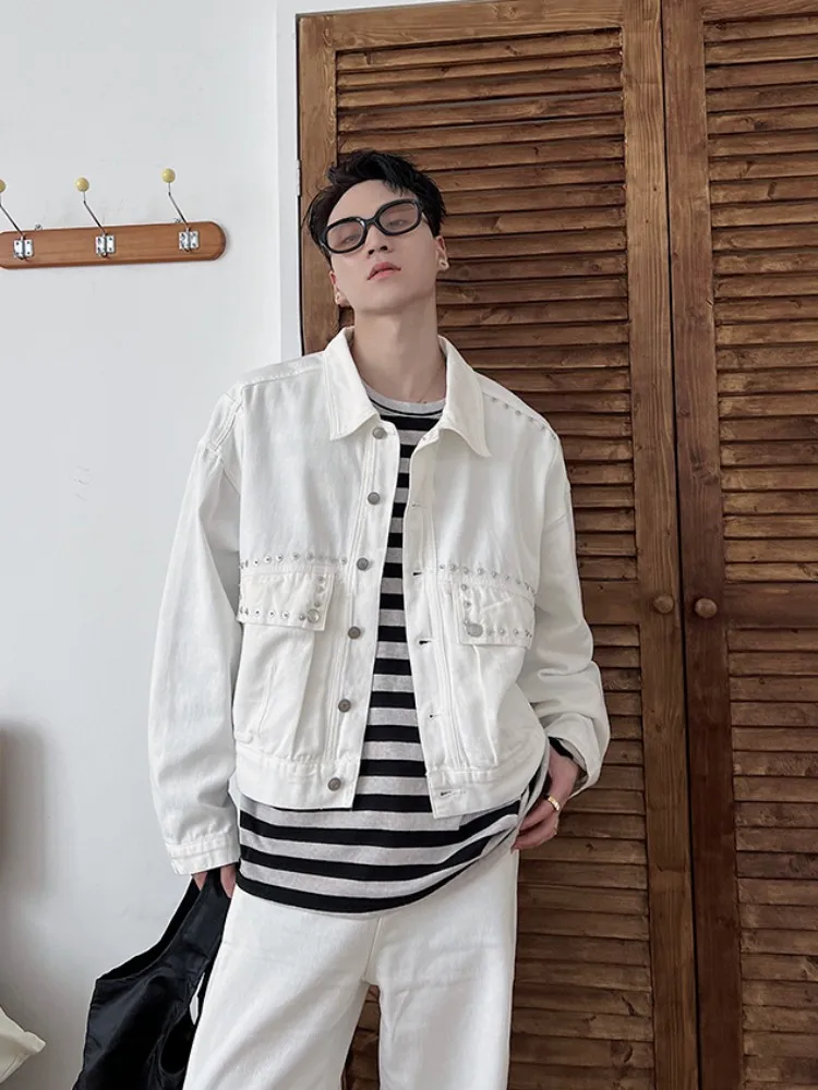 Streetwear Mens Denim Jacket Jeans Two Piece Set Spring Autumn Loose Fit Vintage Designer Rivet Harajuku Men Matching Set Outfit