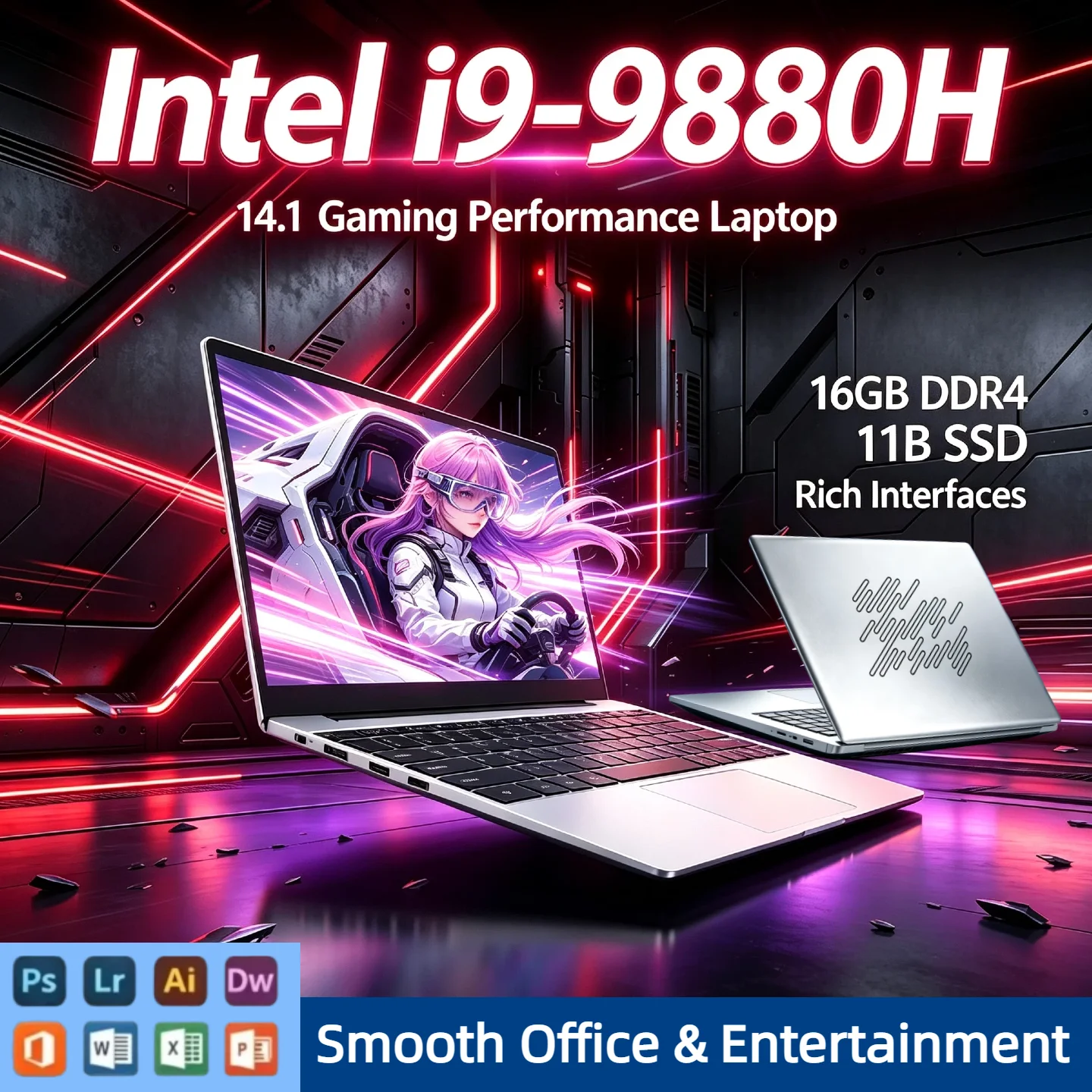 14.1 Inch Ultra Slim Laptop i9-9880H 32GB RAM 2TB SSD FHD Screen Student Computer Great Value High Performance