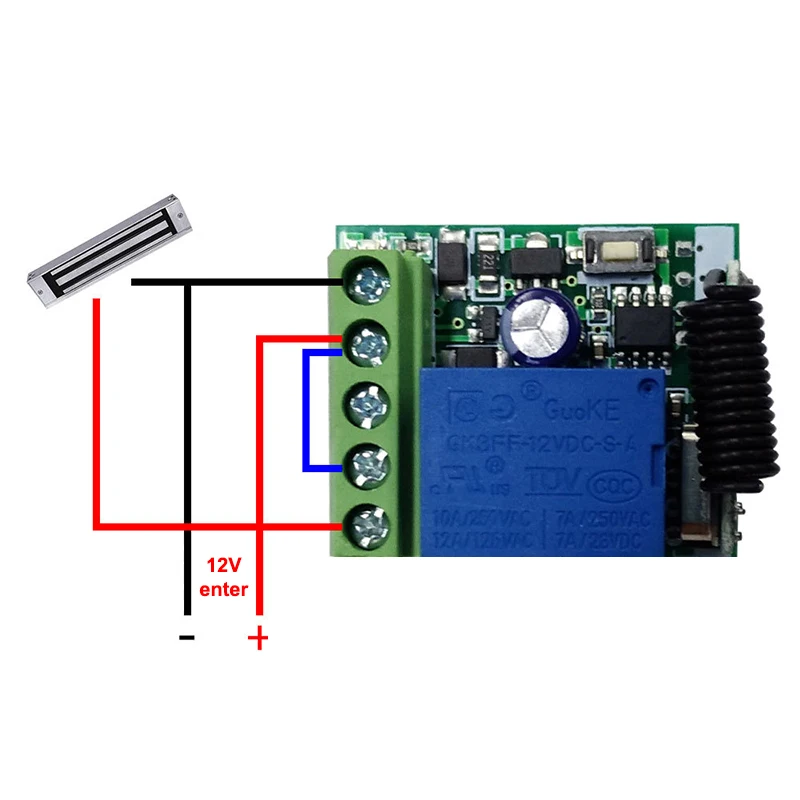 433Mhz Wireless Remote Control EV1527 Learning Code Transmitter 2 bottons DC 12V 10A RF Relay Receiver