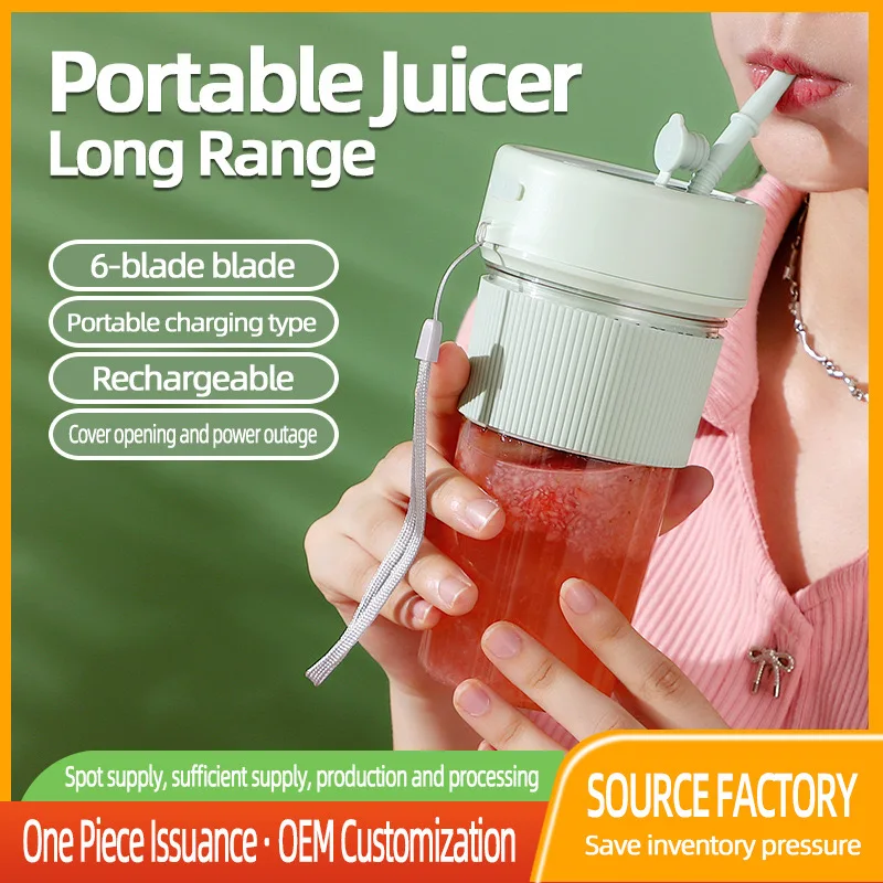 K5 Juicer listrik Mini portabel, dapat diisi ulang kecil rumah luar ruangan multifungsi tanpa kabel cangkir jus dengan sedotan