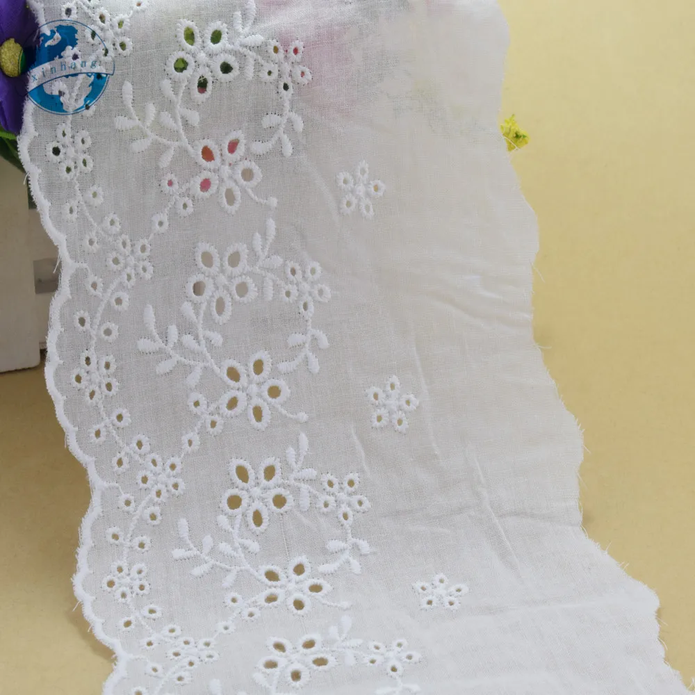12 cm Breite Baumwolle Stickerei SpitzeBlumenmuster Weiß Nähen Band Stoff DIY Kleidungsstück Hochzeit Zubehör Guipure Trim # 4174 – Detail 5