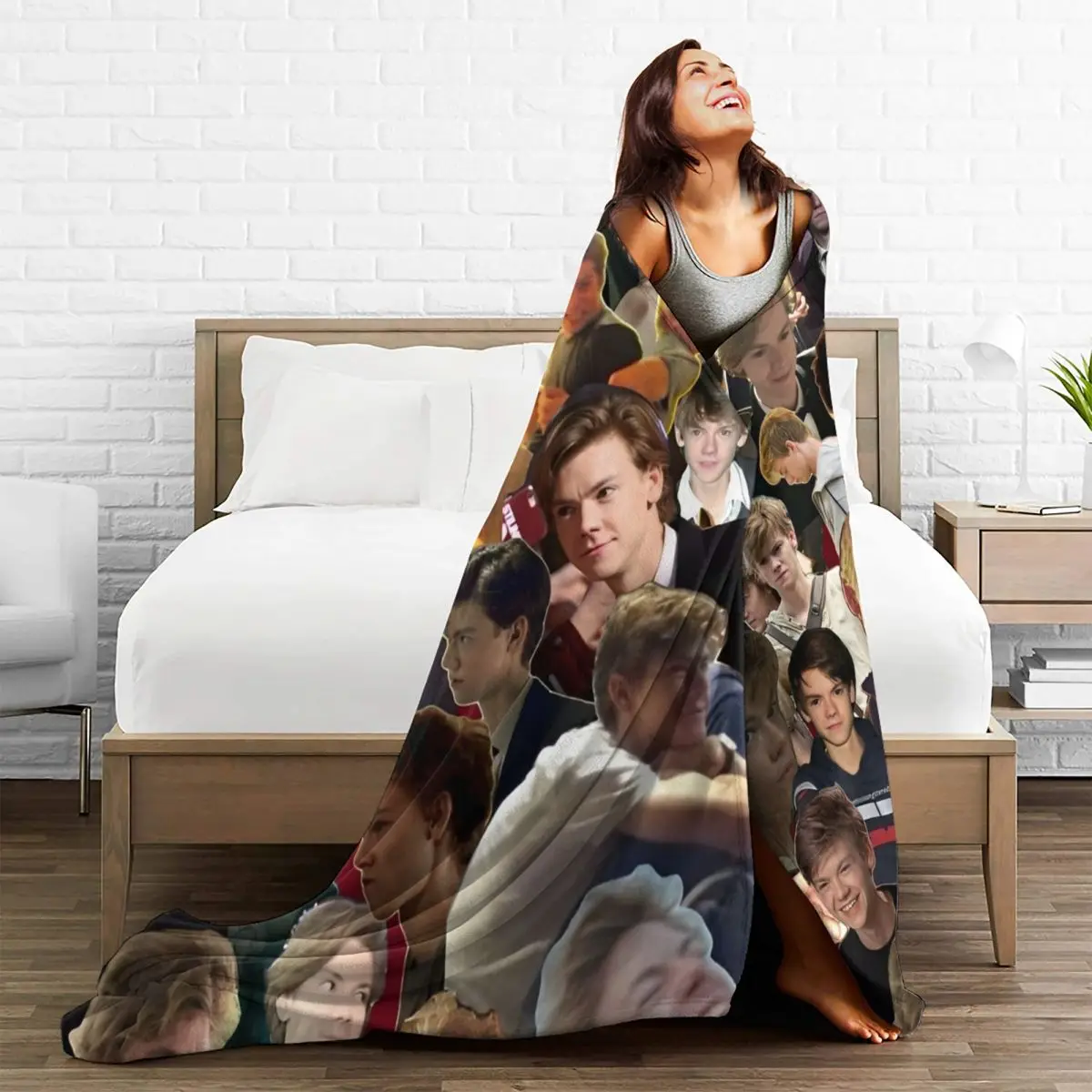 Super Soft Blanket Travel Thomas Brodie-Sangster Throw Blanket English Actor Flannel Bedspread For Sofa Bed Funny Sofa Bed Cover