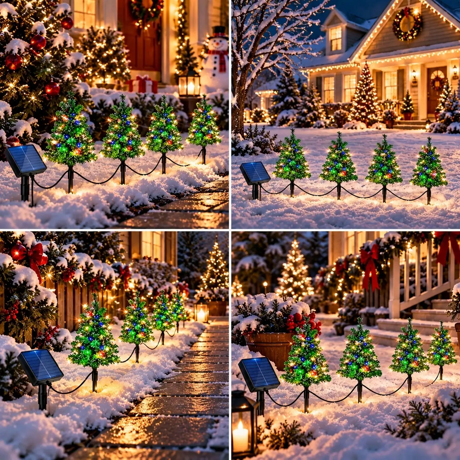 2027 New Solar Powered Christmas Decorative Lights, 3D Design, 8 Lighting Modes, Colorful Christmas Lawn Stake Lights, 4PCS Solar Outdoor String Lights, Suitable For Yard Walkway Decoration, Lawn Lights, Christmas Yard Decor