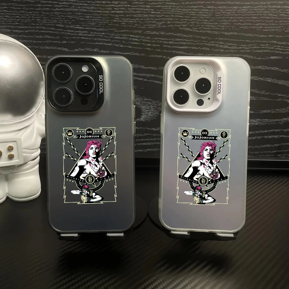 

JoJo Bizarre Adventur Anime Phone Case IMD Color Silver Shell For IPhone 16 15 14 13 12 Pro Max Plus