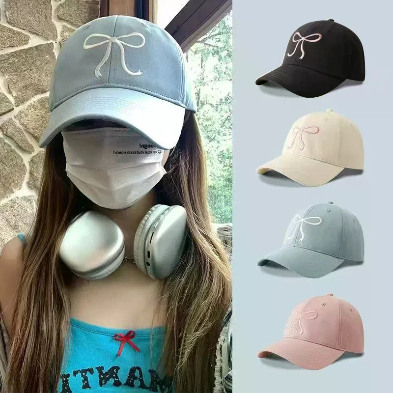 Sweet Bowknot Baseball Cotton Adjustable Snapback Hat Spring Autumn Embroidery Women's Cap Outdoor Casual Sun Hat Visors Hat