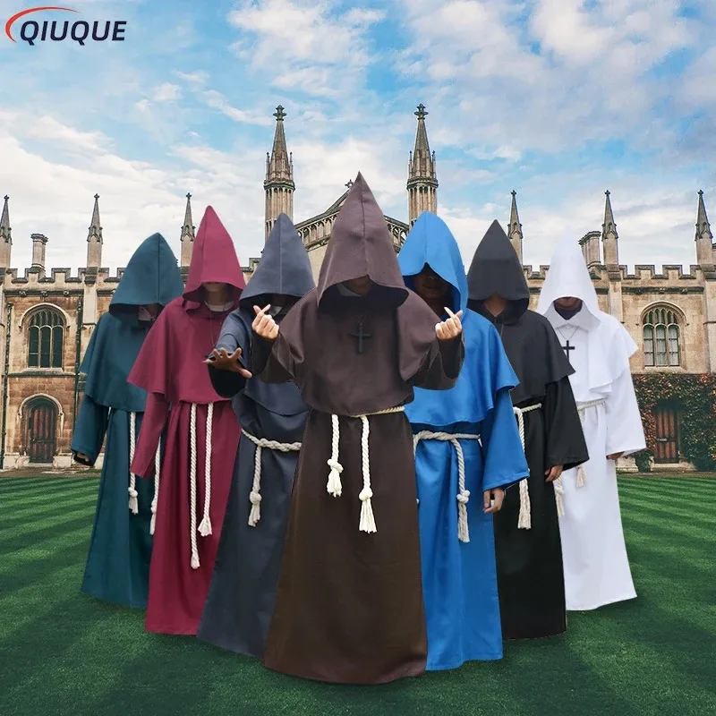 

DY2025Medieval Monks Cosplay Costume Comic Con Party Hooded Robes The Middle Ages Friar Renaissance Priest Cloaks