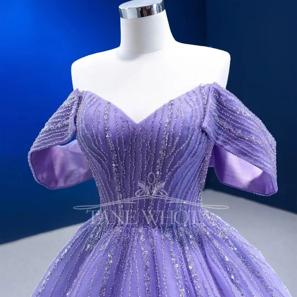 Vestido de Noche Elegante para Mujer, con Espalda de Cordones, Lentejuelas, Lujoso, Morado Lila, Largo, Personalizado, para Eventos Especiales