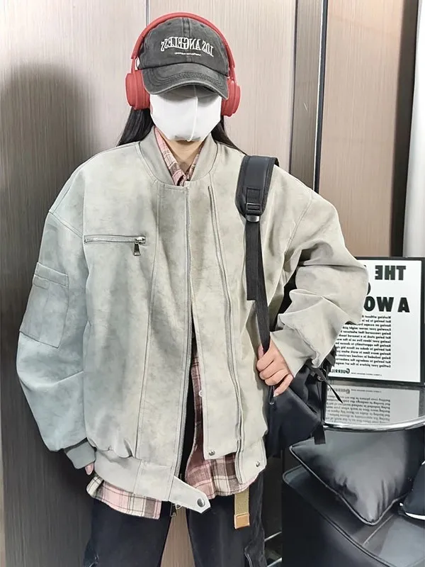 

Мужская куртка из искусственной кожи с эффектом окрашивания, весенне-осенняя, премиум-класса, в стиле бейсбольной куртки-пилот, свободного кроя, молодежный тренд