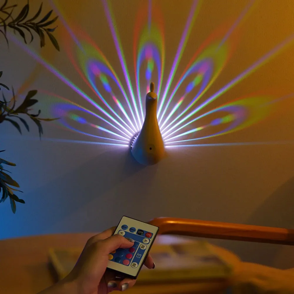 

Nice Peacock Projector Lamp Wall-Mounted Nightlight Remote Control Colorful Atmosphere Lamp Creative Smart Home Lights Birthday