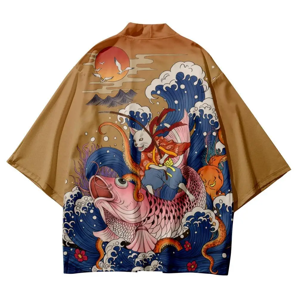 Japanese Manga Ukiyo-e Print Kimono Summer Women Men Cosplay Haori Harajuku Streetwear Cardigan Yukata Traditional Clothing