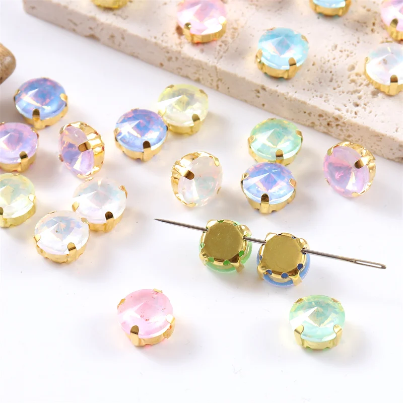 Round Sew on Glass Rhinestone Craft With Gold Claw Flatback Crystal For Needlework Diy Wedding Decoration Accessories