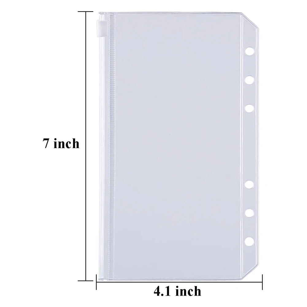 24 Pcs Binder Pockets A6 Size 6 Holes Binder Zipper Folders for 6-Ring Notebook Binder Loose Leaf Bags