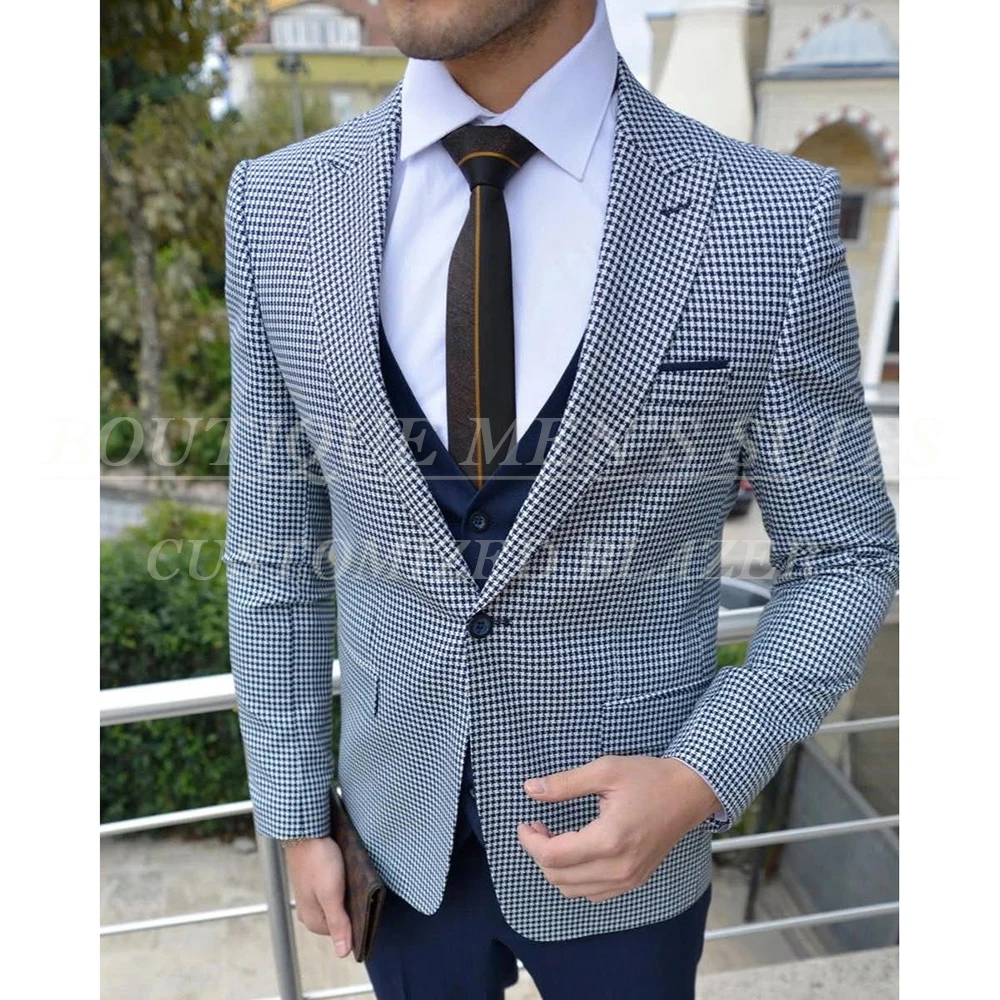 

Slim Fit Men's Suits Luxury One-Button Peak Lapel Skinny 3 Piece Jacket Pants Vest High Quality Business Male Clothing Full Sets