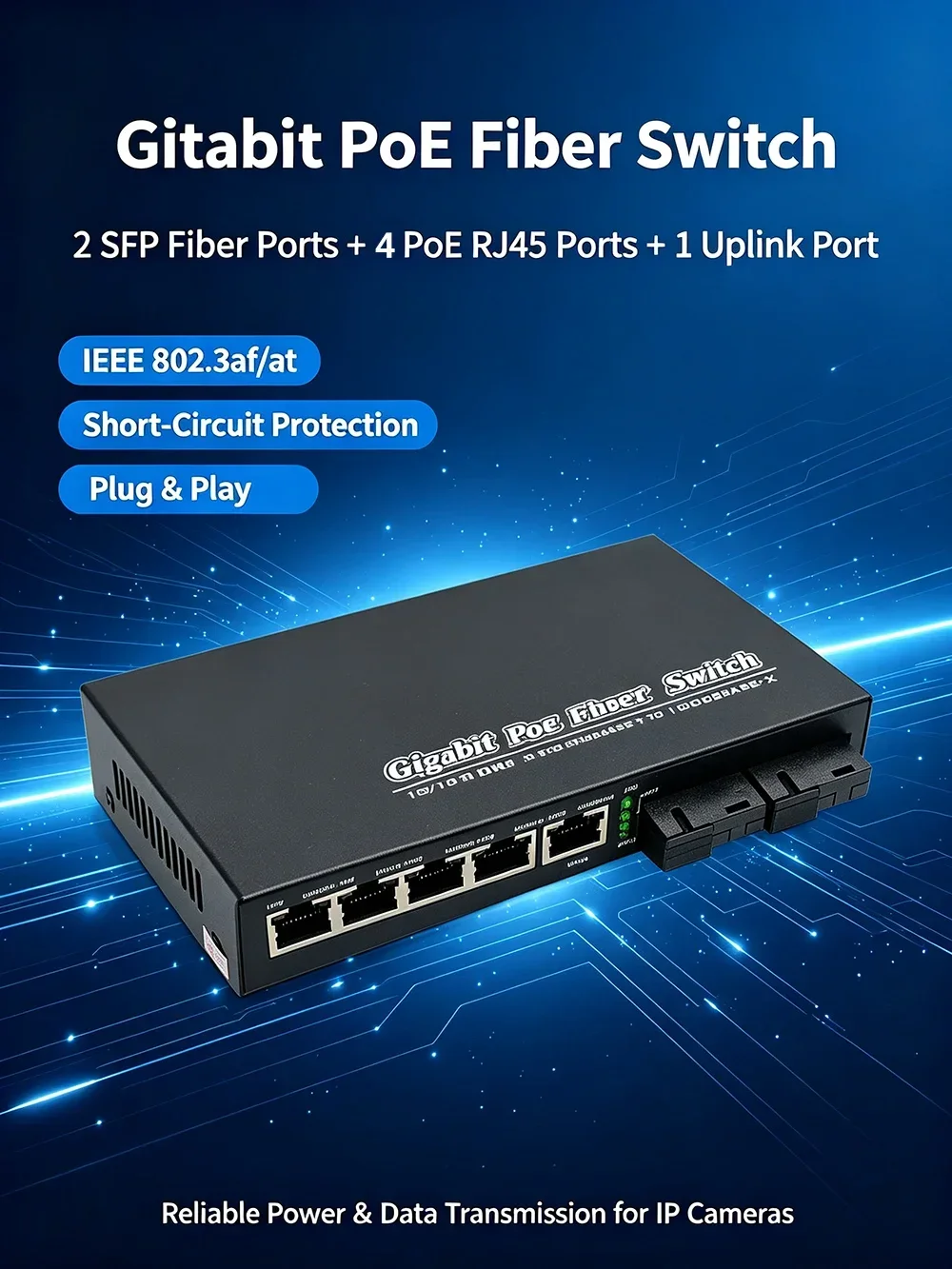 Gigabit 1.25G PoE Fiber Ethernet SC SFP Media Converter 1/2 Fiber Ports 2/8 RJ45 Ports 8 RJ45 Switch for CCTV Camera Wireless AP