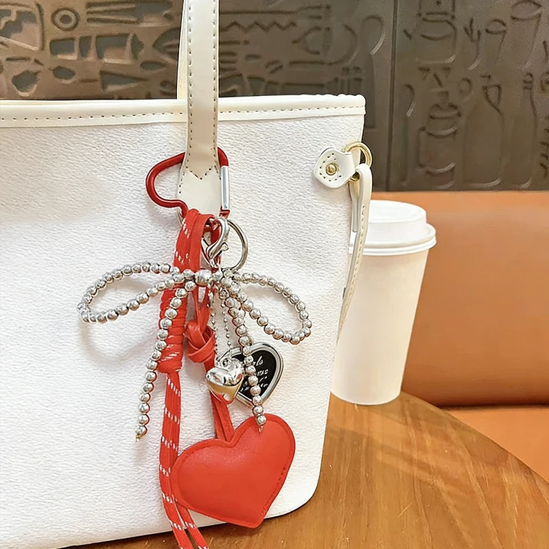 Bag Pendant Gift Heart Shape Imitation Leather Keychain Vibrant Color Bag Decor Charm Bag Car Key Accessory Ornament
