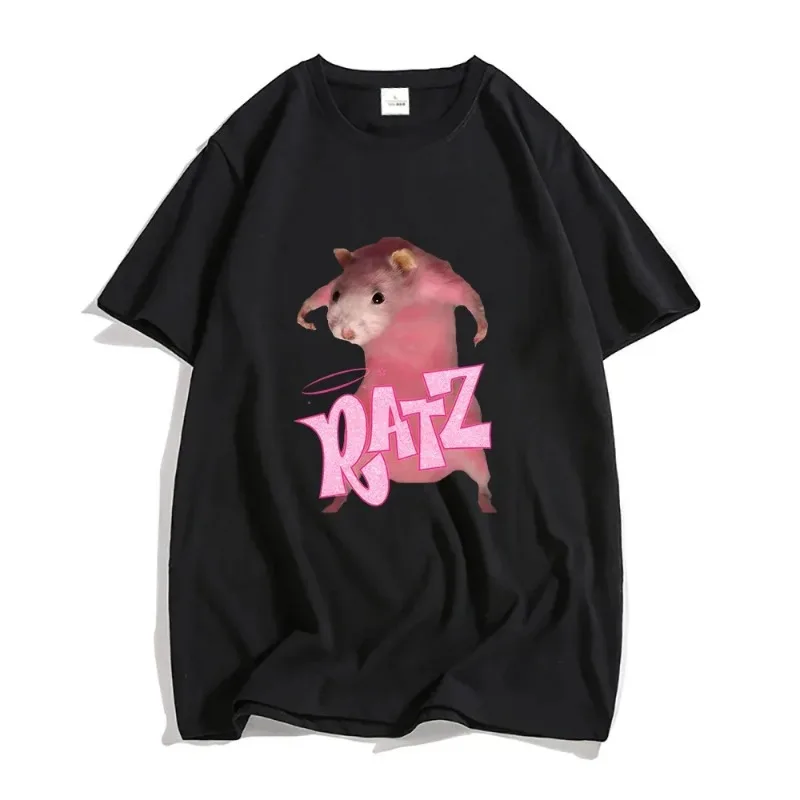 Koszulka damska z nadrukiem w stylu Ratz mysz z kreskówkowym nadrukiem T-shirt z krótkim rękawem Casual Kawaii letni t-shirt z okrągłym dekoltem