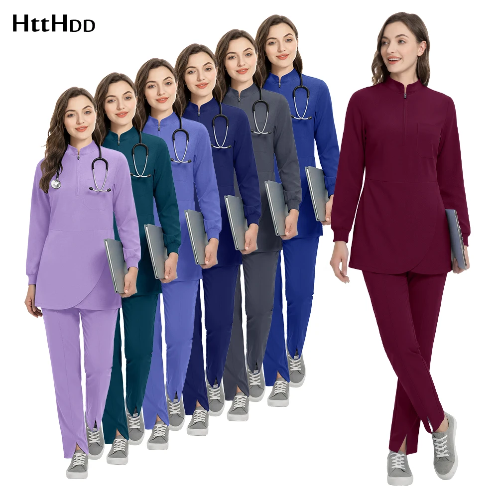 高品質医療スクラブイスラム教徒用長袖歯科医院スクラブスーツ女性用ペット病院獣医看護師ユニフォームトップパンツセット
