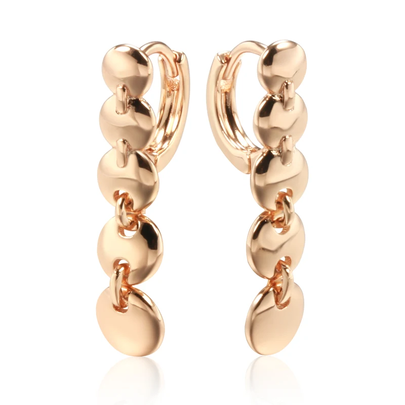 Kinel Hot Fashion Glossy Dangle Earrings For Women 585 Rose Gold Color Simple Long Pendant Link High Quality Daily Fine Jewelry