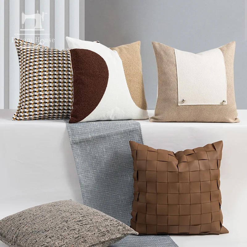 Nordic Luxury Woven Pu Leather Cushion Cover For Home Sofa Bed Throw Pillow Case Living Room Decorative
