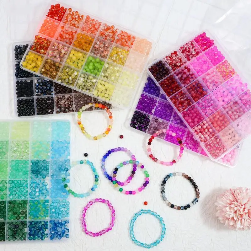6mm Glass Beads Beautiful Multicolor Handmade DIY Beaded Bracelet Jewelry Necklace Loose Bead Accessories Xmas Birthday Gifts