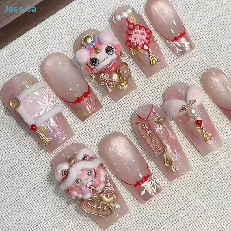 ♥ Moldes para decoración de uñas 3D de estilo chino |   Plantillas de estampado de patrones intrincados para decoración de manicura (diseños de danza de león y nudos)