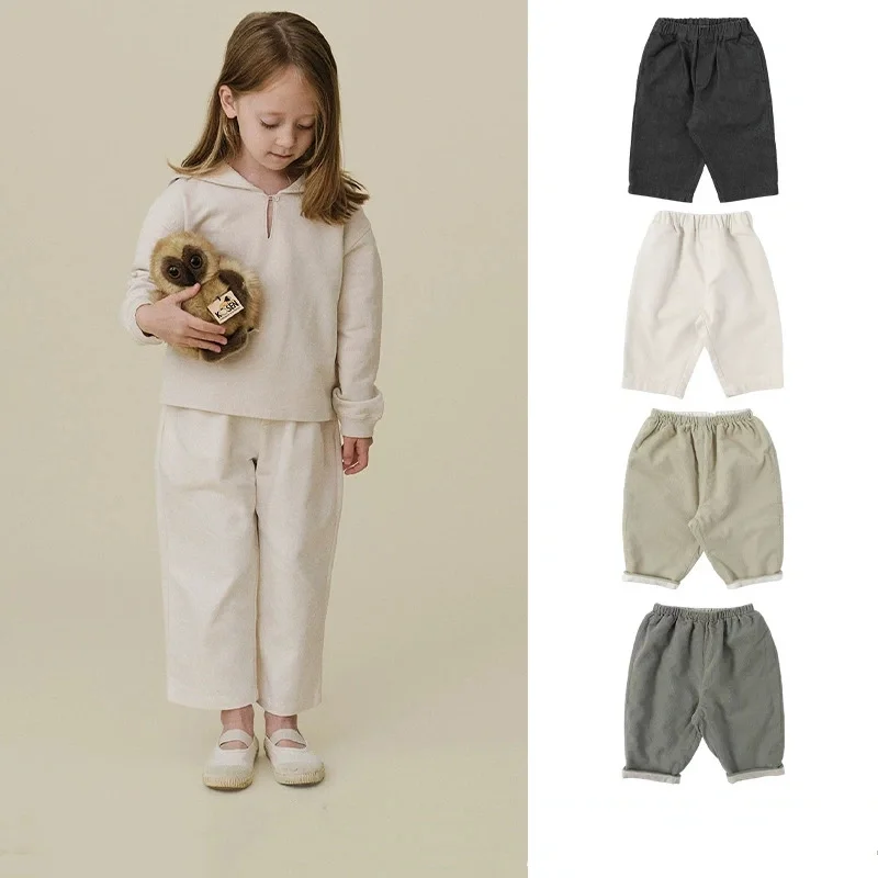 Autumn/Winter 2025 New Style for Boys and Girls Pure Cotton Solid Color corduroy Long Pants Basic Denim Jeans.
