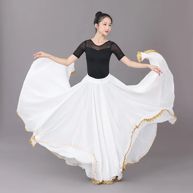 Flamenco Buikdans Chiffon Womens 13 Kleuren Effen 720 Graden Slingerrok Zigeuner Lange Rokken Danser Oefen Lange Dansrok