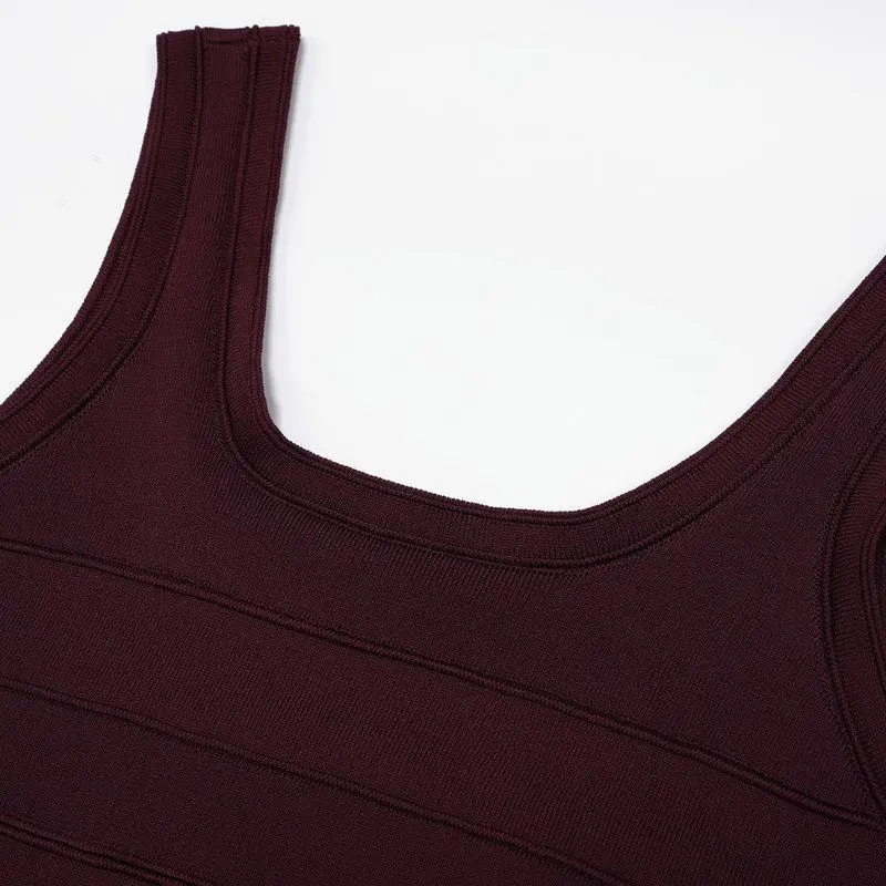 High Quality Summer New Style Knitted Vest Sleeveless Top with Wooden  And Mid-Length Half Skirt Two-Piece Fashion Set fo...