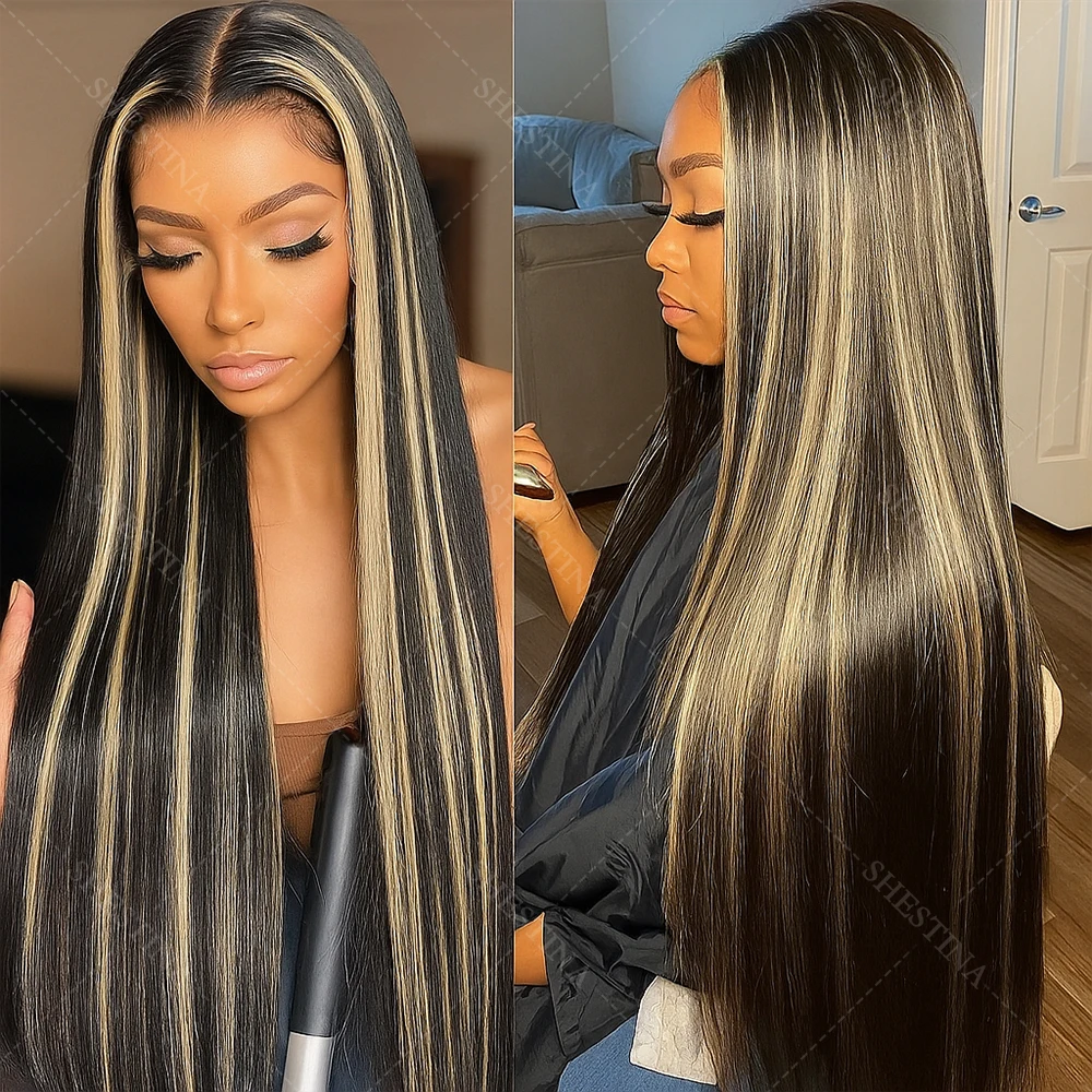 

1B/27 Bone Straight Highlight Wigs Human Hair 13x4 Lace Front Wig Human Hair Vietnamese Omber 613 Honey Blonde human hair Wigs