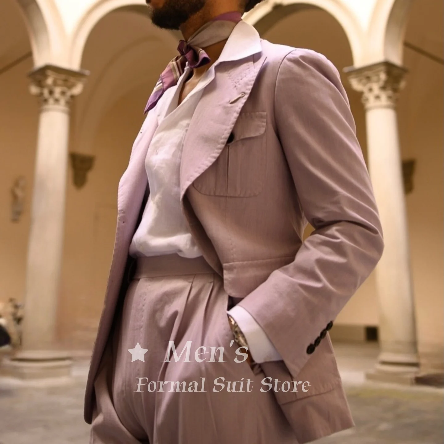 

Causal Lavender Daily Men Suit Peak Lapel 2 Piece Unstructured Blazer with Wide Leg Pants Wedding Prom Tuxedo Formal Customized