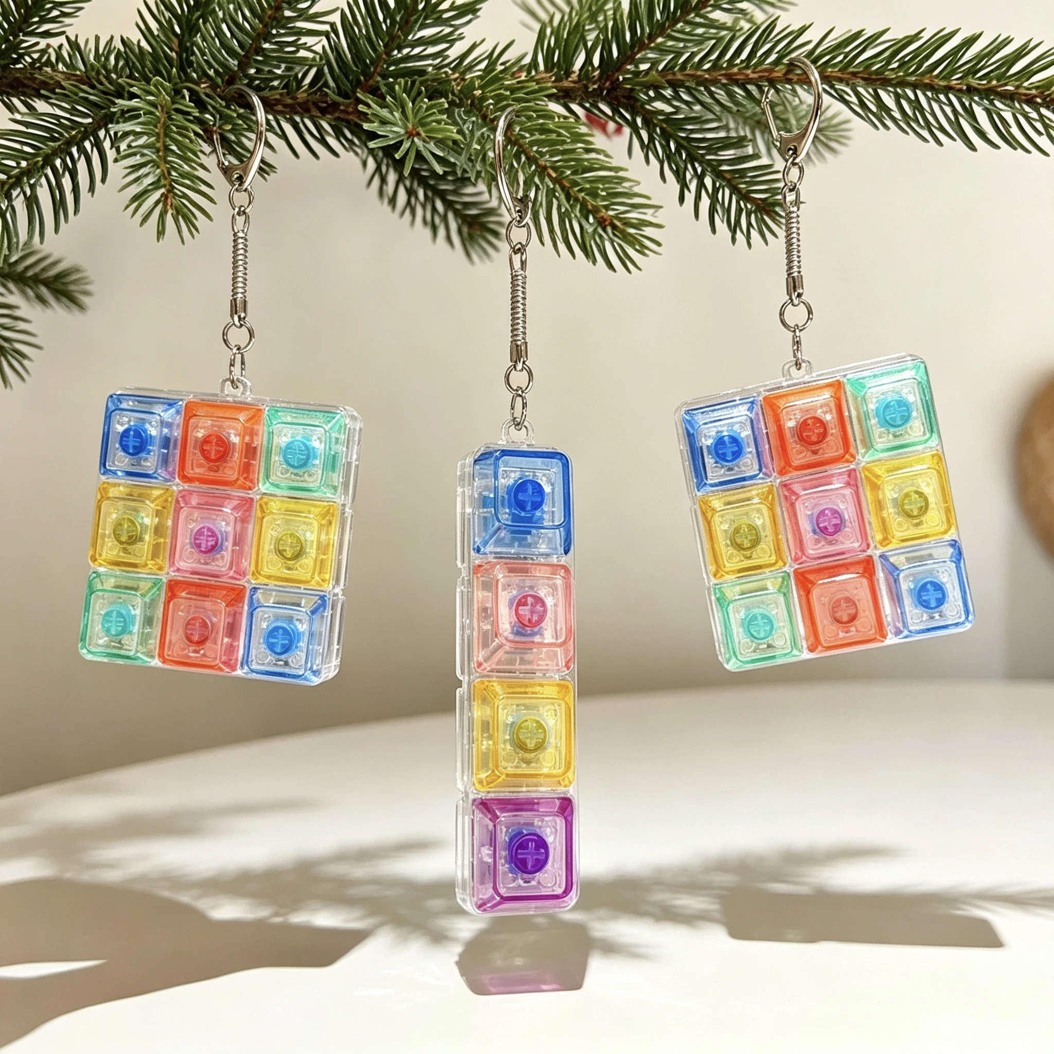 Keyboard Keychain Stress Relief Clickable LED Button Toy Portable Desk key Accessory Christmas Decorative Gifts