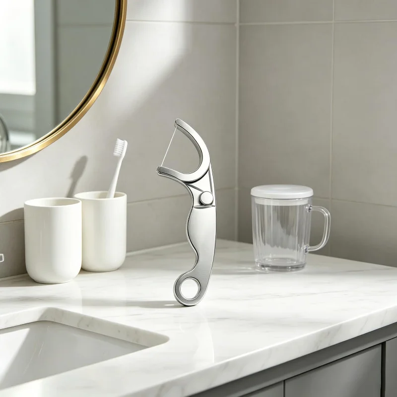 ​Reusable Portable Lightweight Tooth Cleaning Oral Hygiene Flossing ​Holder Stainless Steel Flosser Dental Floss Floss Stick