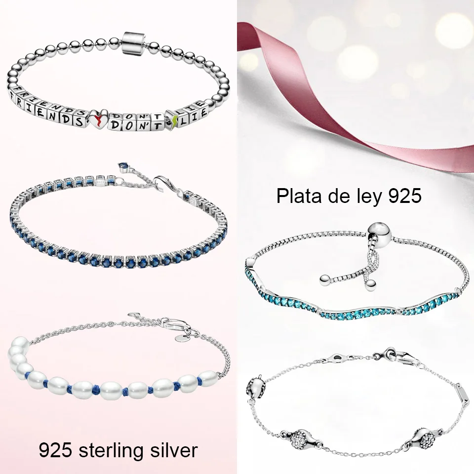 

Очаровательные ювелирные изделия, стерлинговое серебро 925, сверкающий синий теннисный браслет, пресноводный культивированный жемчуг, синий шнур, цепочка, модные украшения