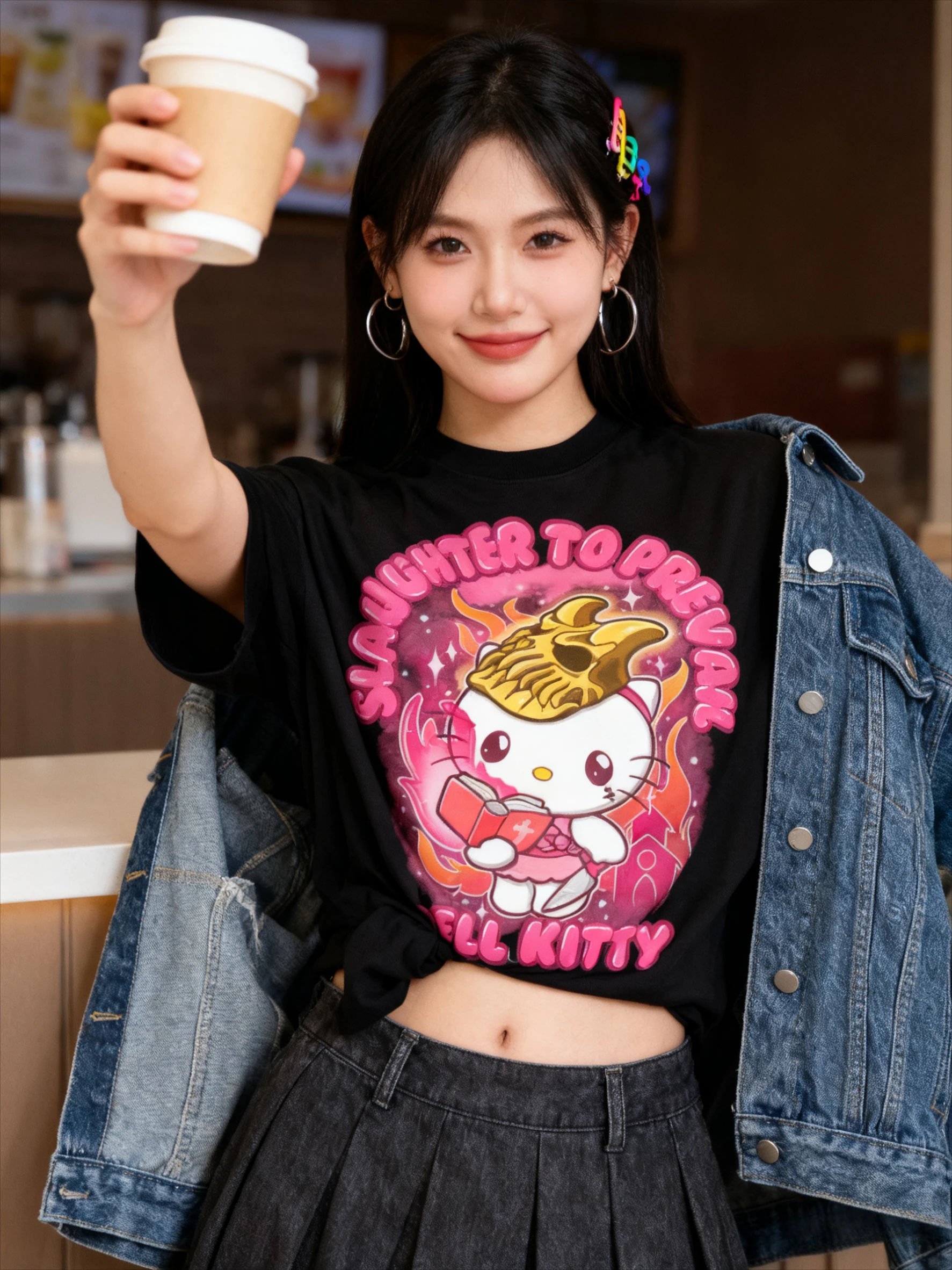 

Dark Style Hello Kitty Printed T-shirt for Men and Women Casual Cotton Oversized Y2k Short Sleeve Couple High-quality Women Tee