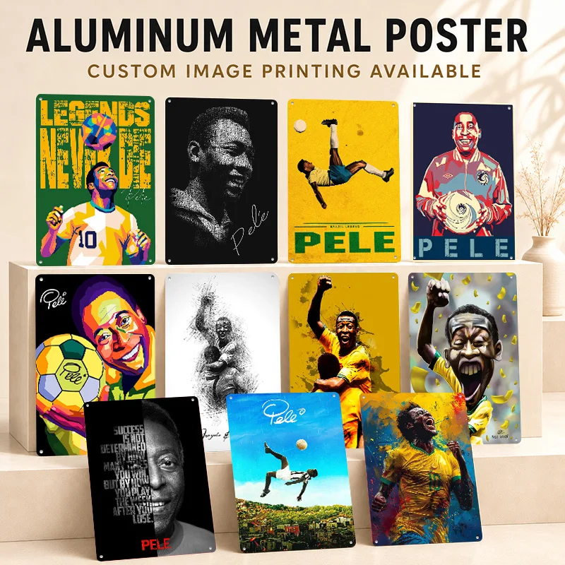 Pele Printed Posters Personalized Metal Sign Collectible Sporting Legacy Design Wall Art For Game Room Bedroom And Football Fans