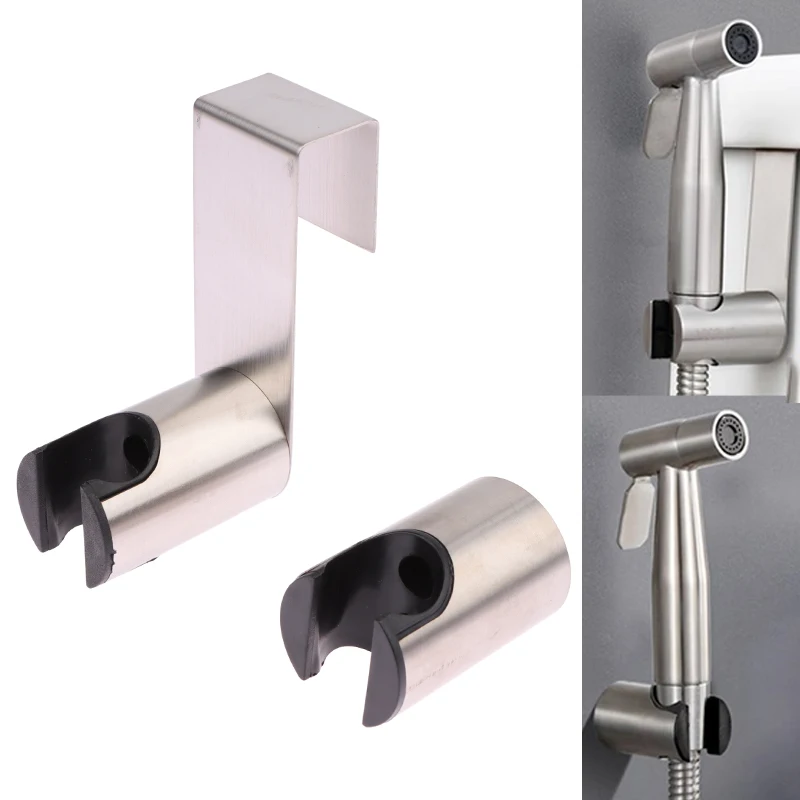 Stainless Steel Shower Head and Toilet Bidet Sprayer Hook Holder, Nail-Free Wall Attachment