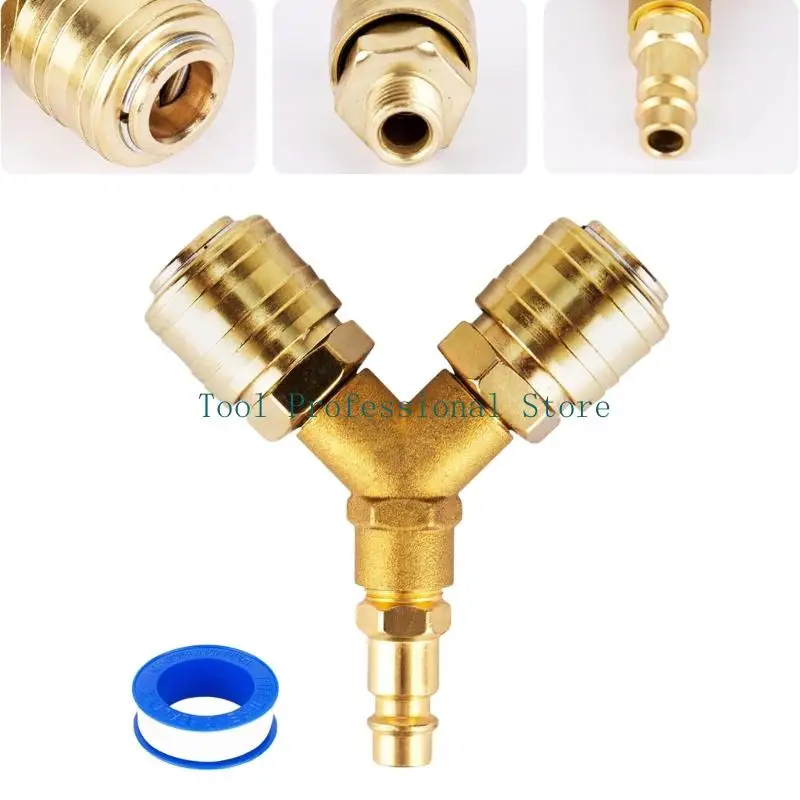 57QF Compressed Air Distributors 1/4Inch Air Hose Quick Coupler Distributor Y Splitters Connectors Efficient Sealing