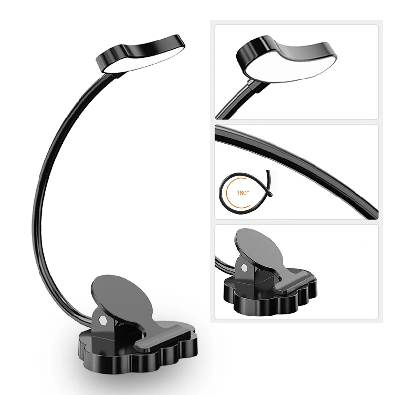 Mini Book Light Clip Lamp Flexible Table Lamp USB Rechargeable Study Reading Bedroom Night Light Eye Protection Adjustable Light