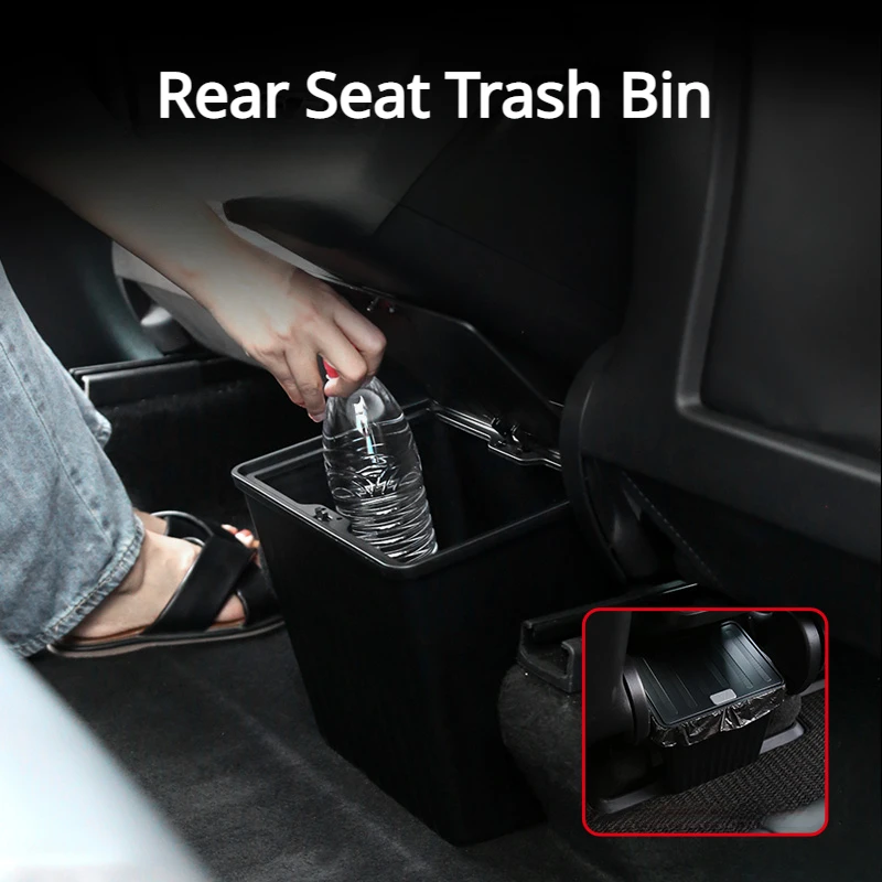 For Tesla Model Y Trash Can Door Rear Seat Trash Bin Under Seat Storage Box Organizer with Cover Press Car Interior Accessories