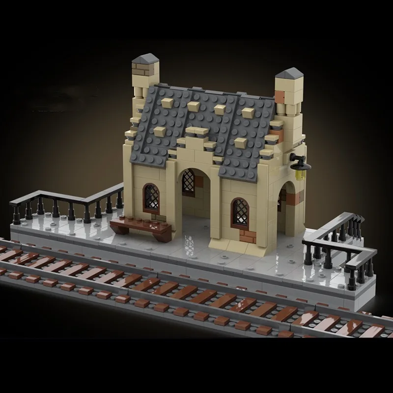 

MOC Train Station Street View Building Model House Train Track Hogsmead Station Castle Brick Children's Toy Gifts