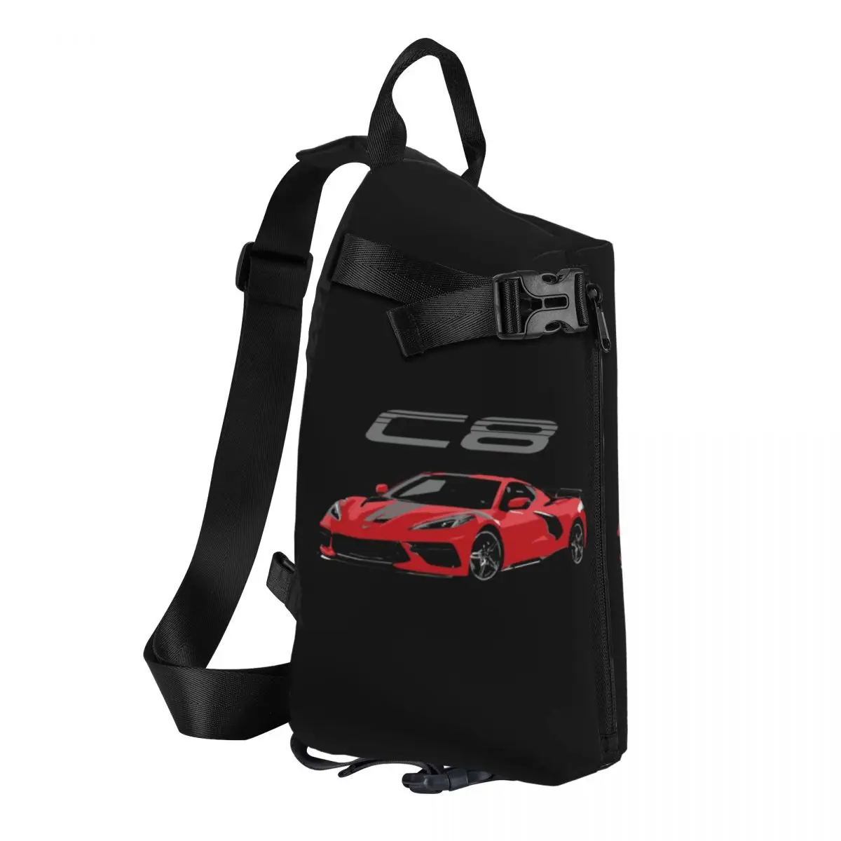 Red Chevy Corvette C8 Mid Engine Chest Bag Men Sling Crossbody Backpack Chest Bag Travel Hiking Daypack Shoulder Bag