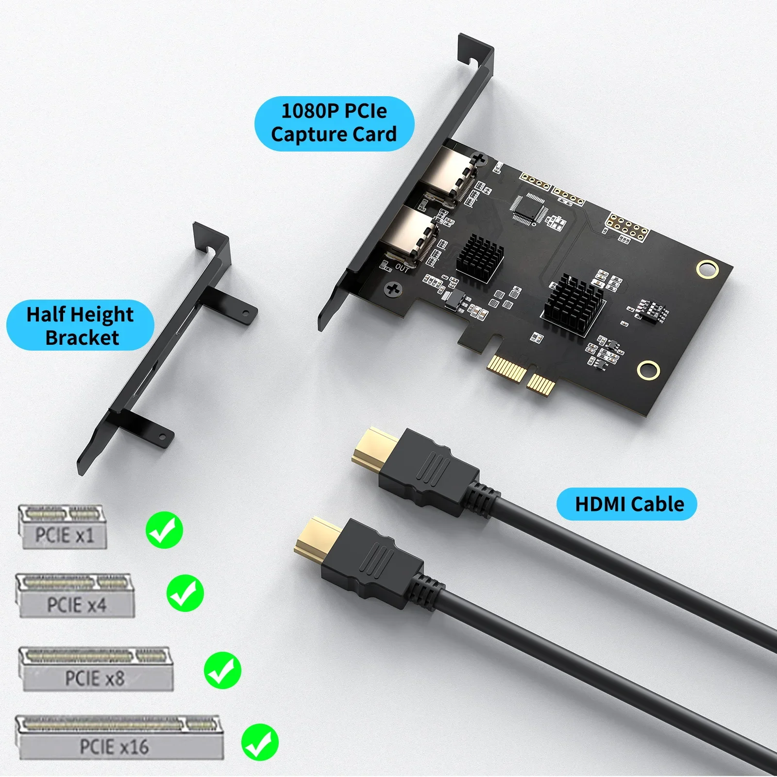 Multi-system Compatibility 1080P 60fps 2 Channel HD-compatible PCI-E Capture Card for Video Capture and Recording